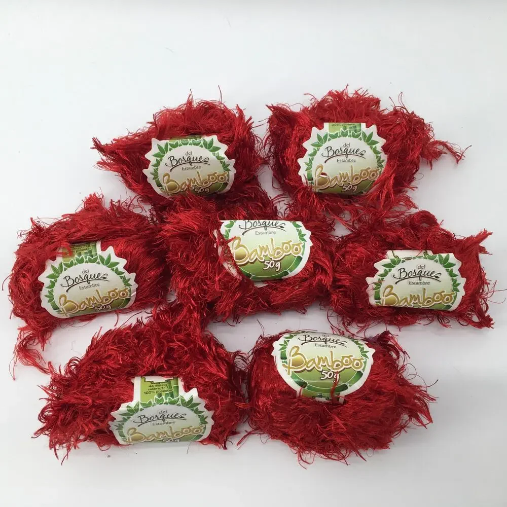 Bosque Bamboo Eyelash Yarn Red *LOT OF 7* Fun Fur Soft Fuzzy Knitting Crochet